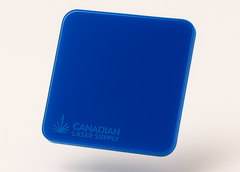 Blue square object with 'Canadian Laser Supply' logo on a light gray background