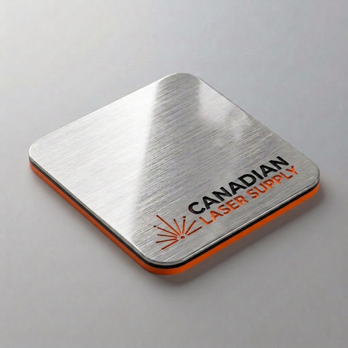 Rowmark® Brushed Silver on Black on Orange 3-Ply Acrylic - 1/16" (1.5mm) Thick - Special Order