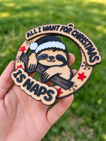 Layered Sloth Christmas Ornament | SVG Laser Cut File & Material Kits